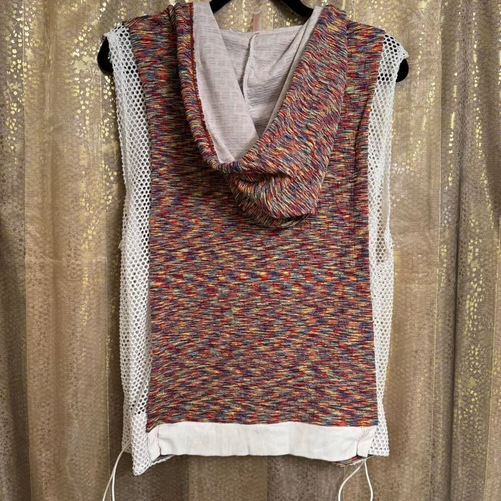 Free People Movement Prism Red Earth Colorful Mesh Hooded Tank Top L